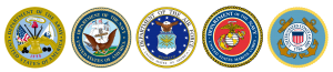 Logos for army, navy, air force, marines and coast guard