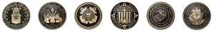 Logos for US military branches including air force, army, marines, coast guard and navy
