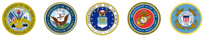 Logos for army, navy, air force, marines and coast guard
